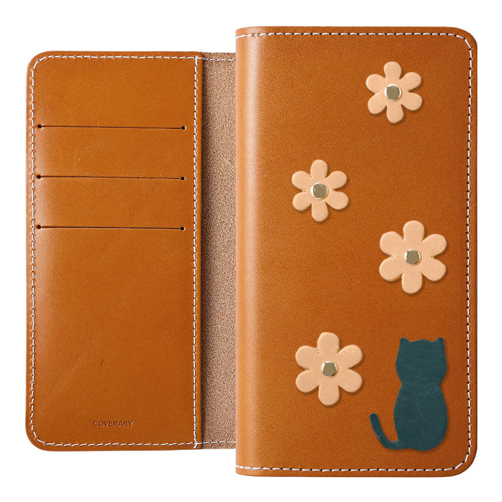 Genuine Leather Tochigi Leather Card Storage Cat Flower Motif Notebook Case