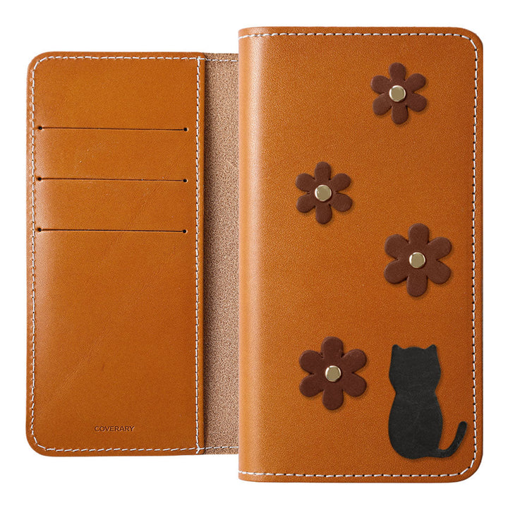 Genuine Leather Tochigi Leather Card Storage Cat Flower Motif Notebook Case Xperia Series