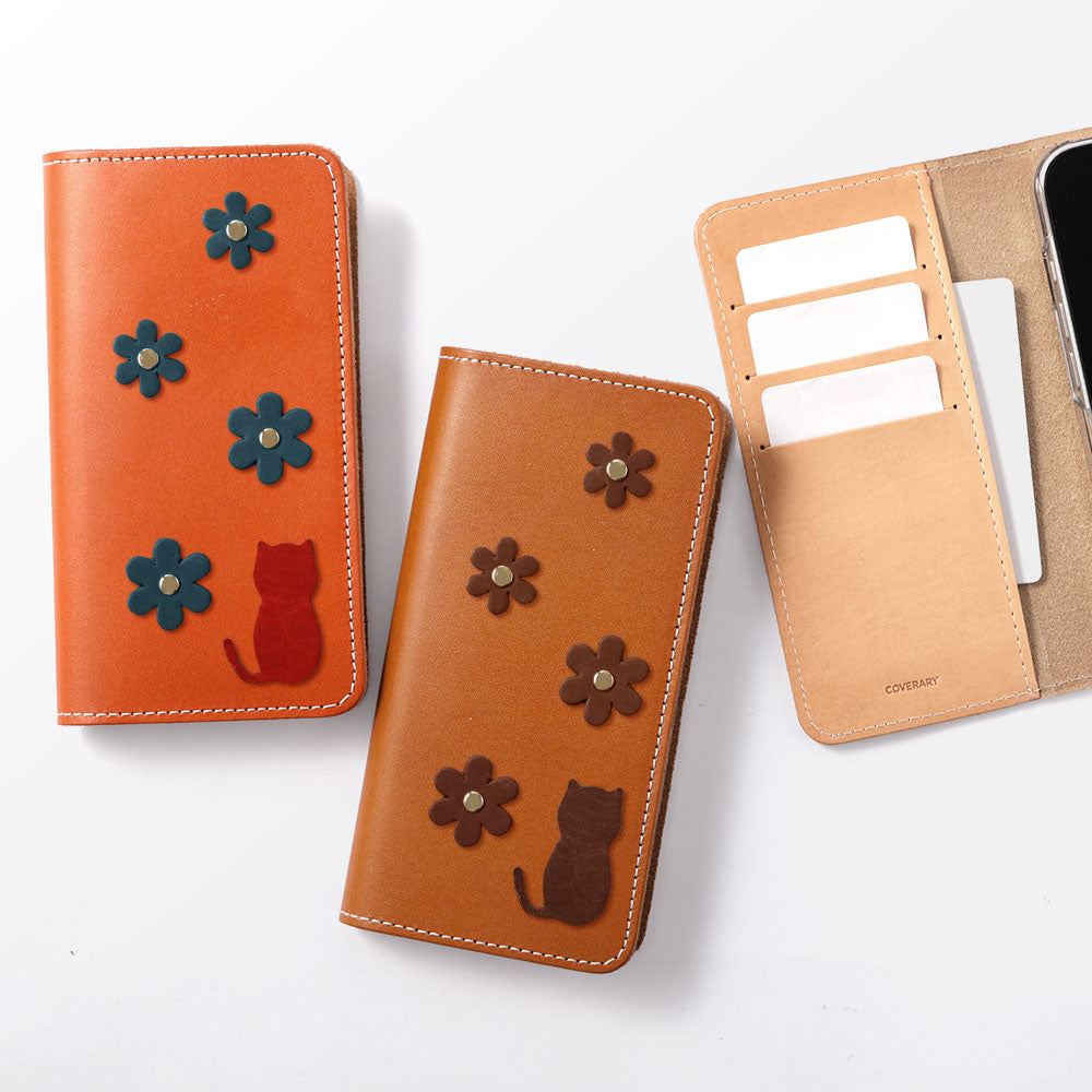 Étui portefeuille en cuir véritable en cuir Tochigi avec rangement pour cartes et motif fleur de chat pour la série Google Pixel