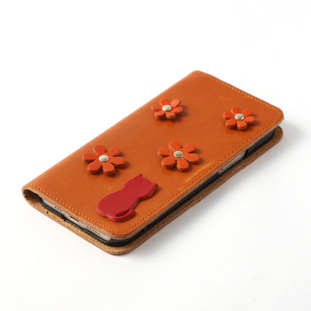 Genuine Leather Tochigi Leather Card Storage Cat Flower Motif Notebook Case Xperia Series