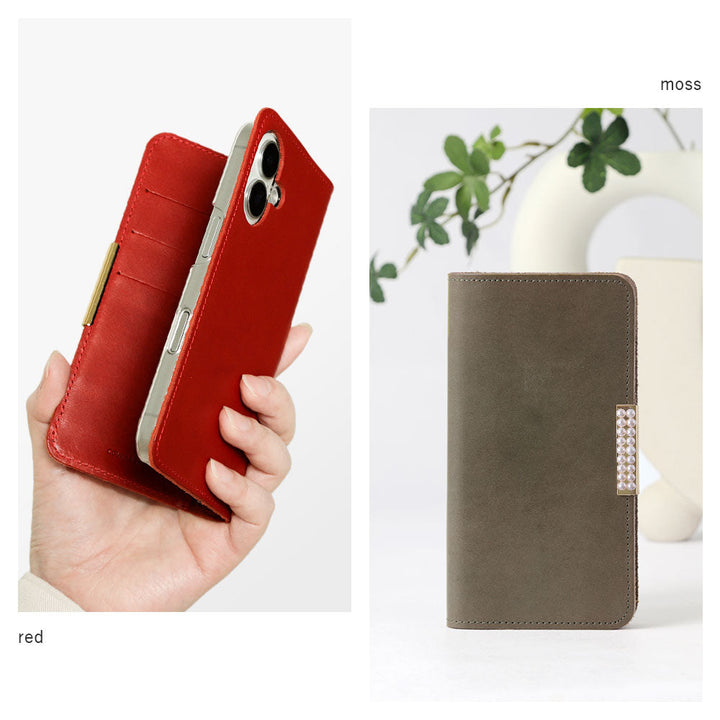 Étui portefeuille en cuir véritable en cuir Tochigi avec rangement pour cartes et décoration cadre perlé pour la série Xperia