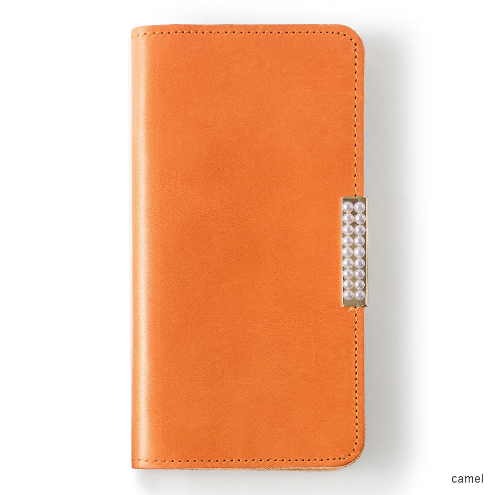 Étui portefeuille en cuir véritable en cuir Tochigi avec rangement pour cartes et décoration cadre perlé pour la série Xperia