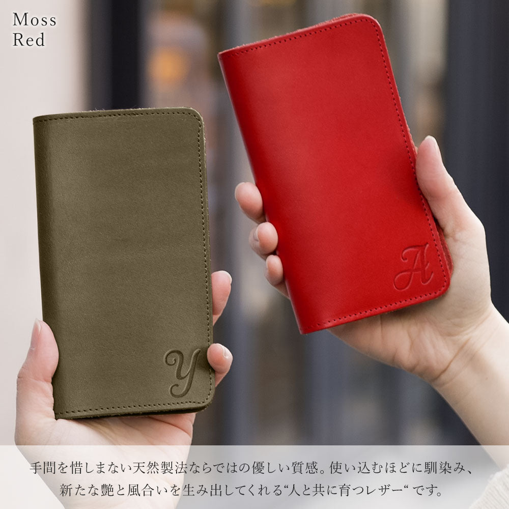 本革 栃木レザー カード収納 イニシャル 手帳型ケース iPhoneシリーズ