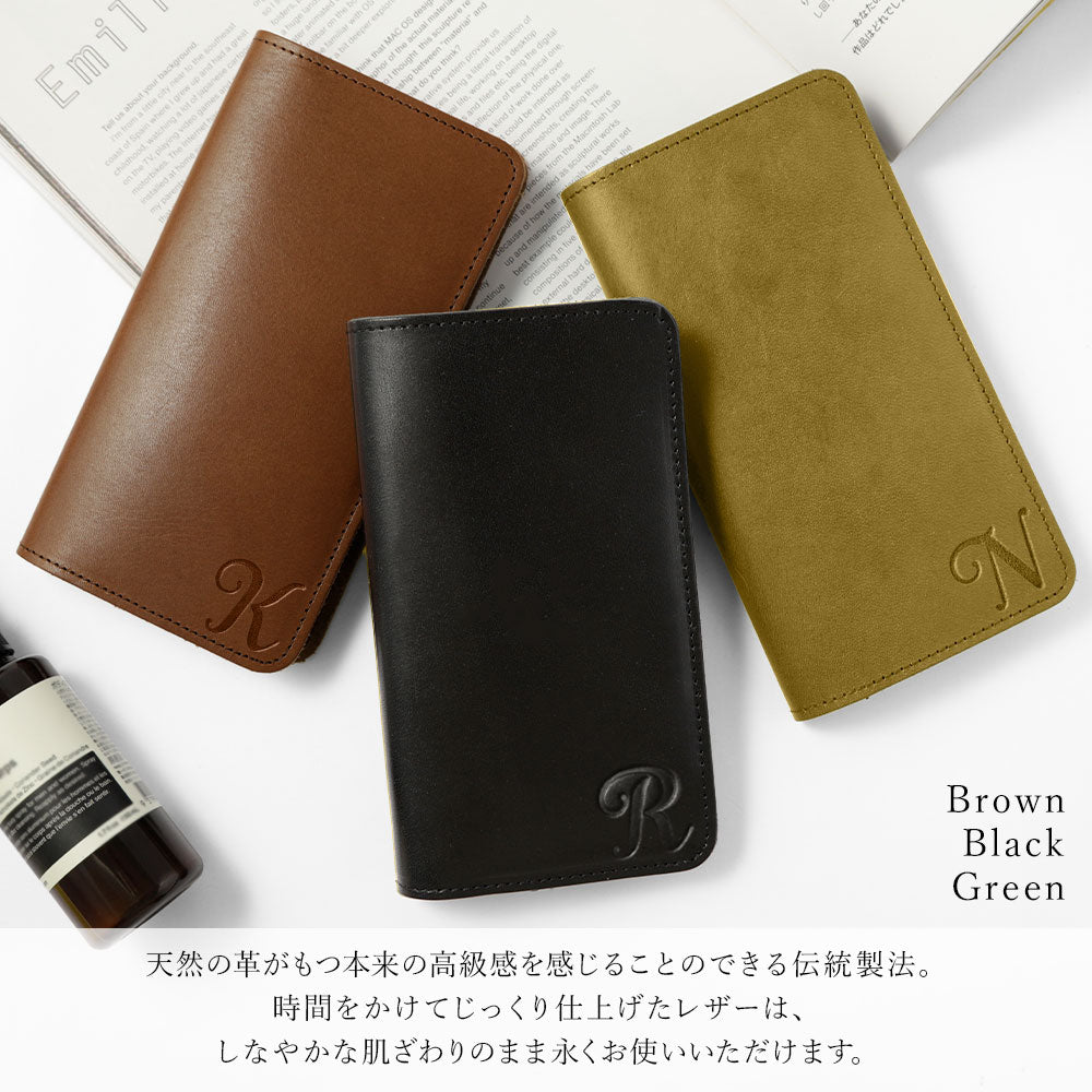 本革 栃木レザー カード収納 イニシャル 手帳型ケース iPhoneシリーズ