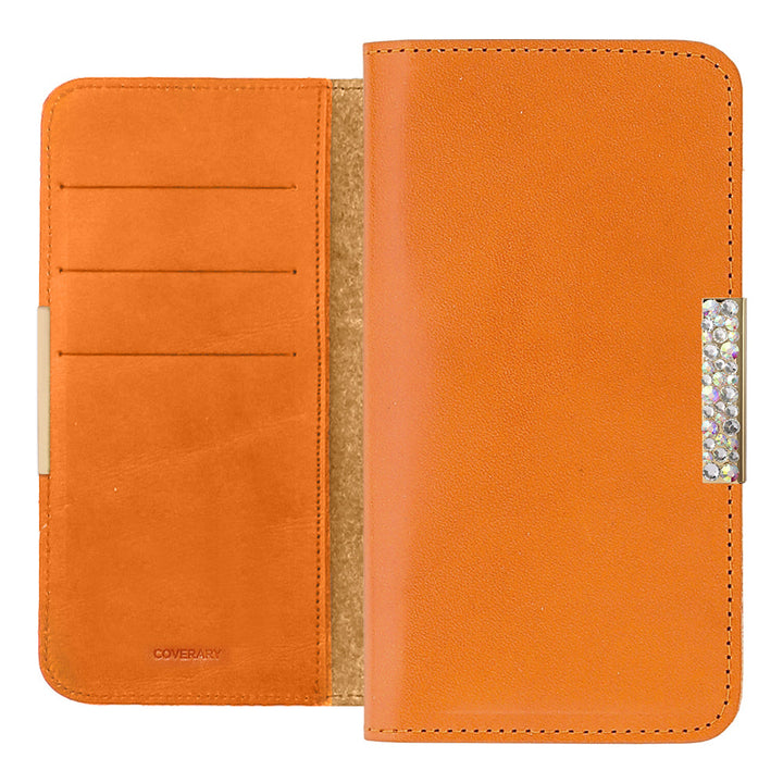 Étui portefeuille en cuir véritable en cuir Tochigi avec rangement pour cartes et décoration cadre en pierre pour la série Xperia