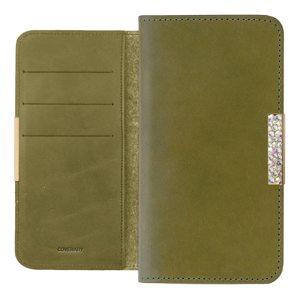 Étui portefeuille en cuir véritable en cuir Tochigi avec rangement pour cartes et décoration cadre en pierre