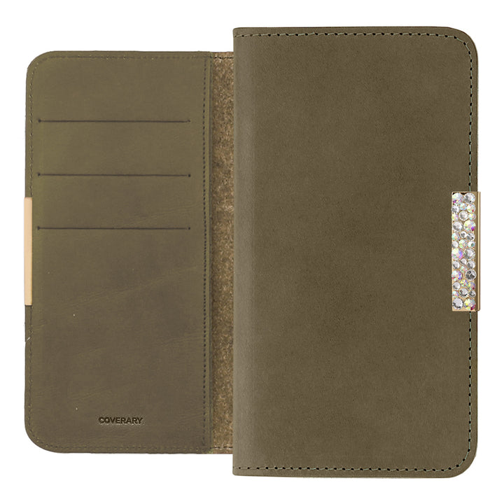 Étui portefeuille en cuir véritable en cuir Tochigi avec rangement pour cartes et décoration cadre en pierre