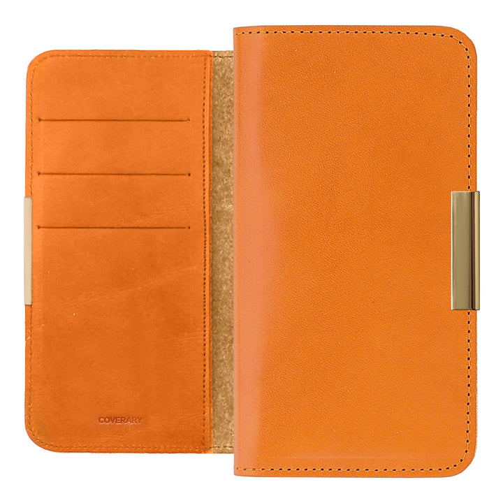 Étui portefeuille en cuir véritable en cuir Tochigi avec rangement pour cartes et décoration cadre doré