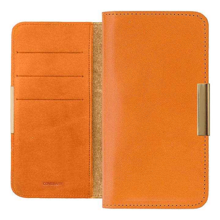 Étui portefeuille en cuir véritable en cuir Tochigi avec rangement pour cartes et décoration cadre doré pour la série Xperia