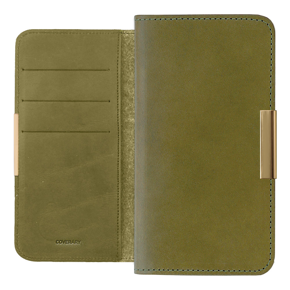 Étui portefeuille en cuir véritable en cuir Tochigi avec rangement pour cartes et décoration cadre doré