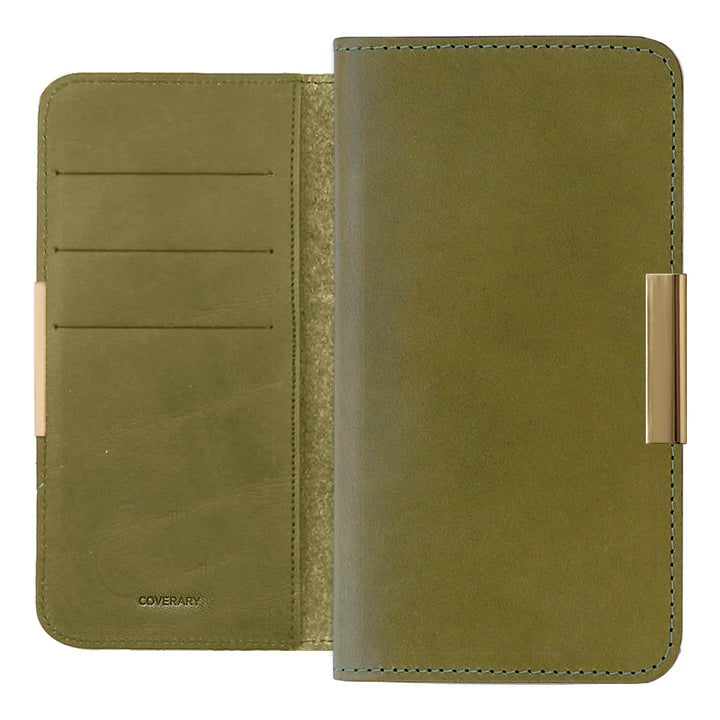 Étui portefeuille en cuir véritable en cuir Tochigi avec rangement pour cartes et décoration cadre doré