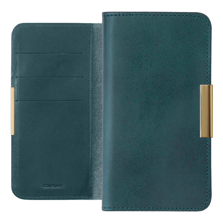 Étui portefeuille en cuir véritable en cuir Tochigi avec rangement pour cartes et décoration cadre doré