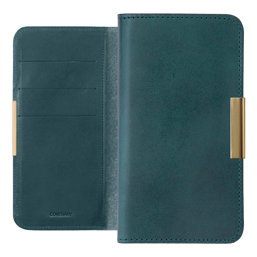 Étui portefeuille en cuir véritable en cuir Tochigi avec rangement pour cartes et décoration cadre doré pour la série Xperia