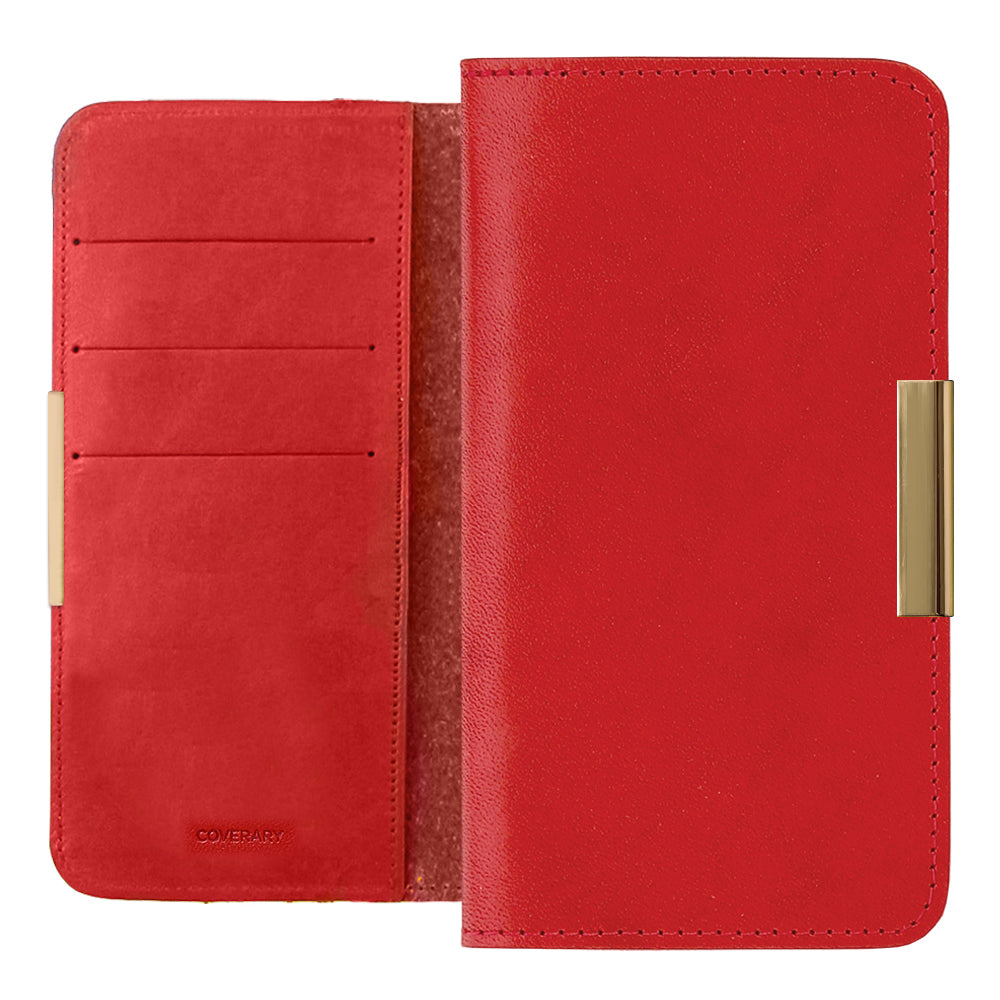 Étui portefeuille en cuir véritable en cuir Tochigi avec rangement pour cartes et décoration cadre doré