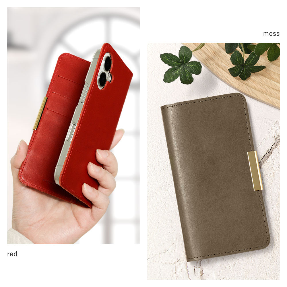 Étui portefeuille en cuir véritable en cuir Tochigi avec rangement pour cartes et décoration cadre doré