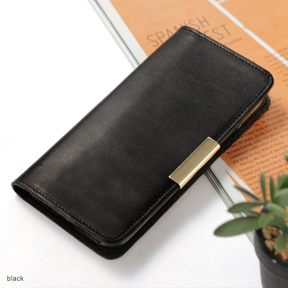 Étui portefeuille en cuir véritable en cuir Tochigi avec rangement pour cartes et décoration cadre doré pour la série Xperia
