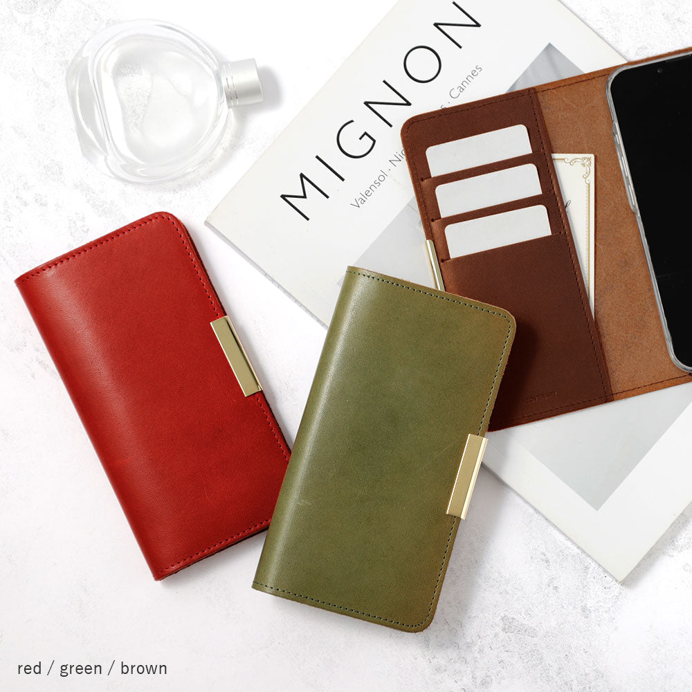 Étui portefeuille en cuir véritable en cuir Tochigi avec rangement pour cartes et décoration cadre doré pour la série Xperia