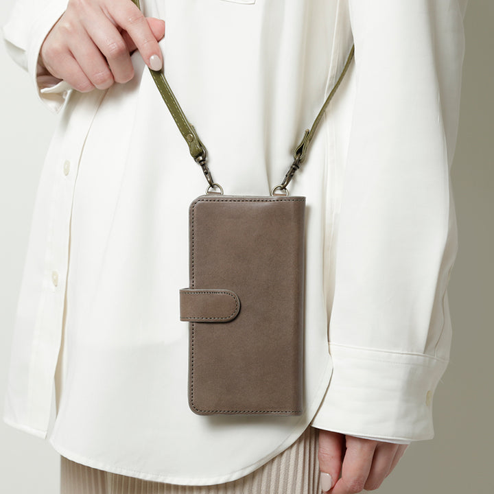 Étui portefeuille avec fonction support et bandoulière en cuir véritable Tochigi (avec ceinture)