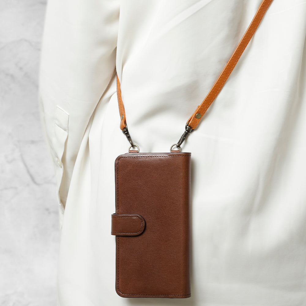 Étui portefeuille avec fonction support et bandoulière en cuir véritable Tochigi (avec ceinture)