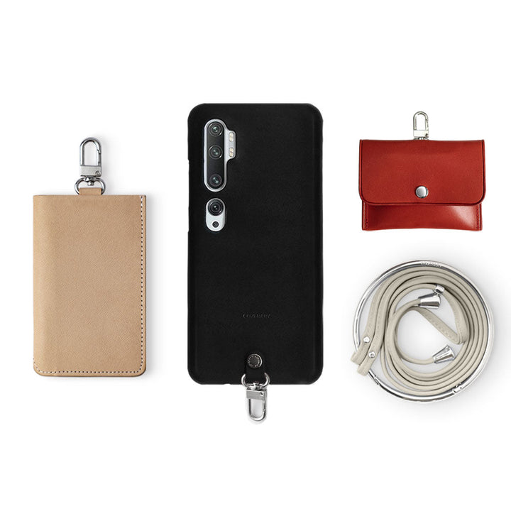 Genuine Leather Tochigi Leather 4-Piece Set A Earphone Case Card Case with Shoulder Strap Back Case AQUOS Series