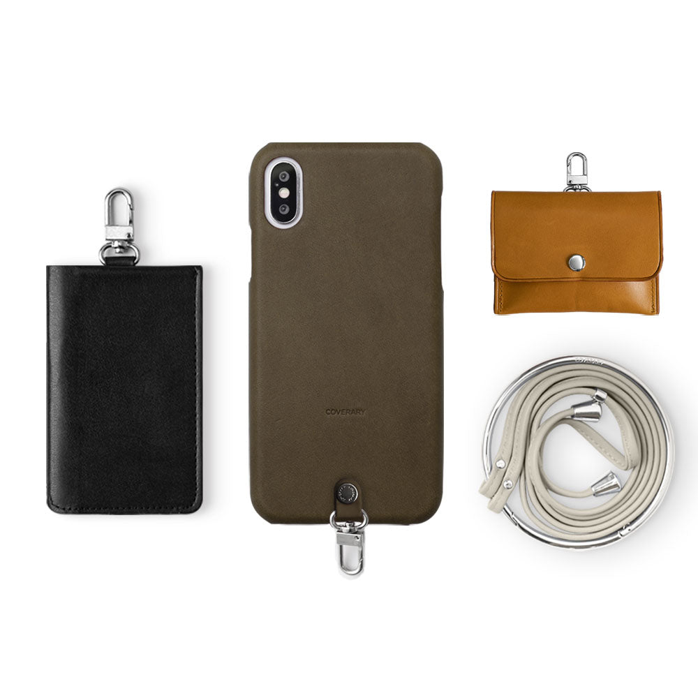 Genuine Leather Tochigi Leather 4-Piece Set A Earphone Case Card Case with Shoulder Strap Back Case AQUOS Series