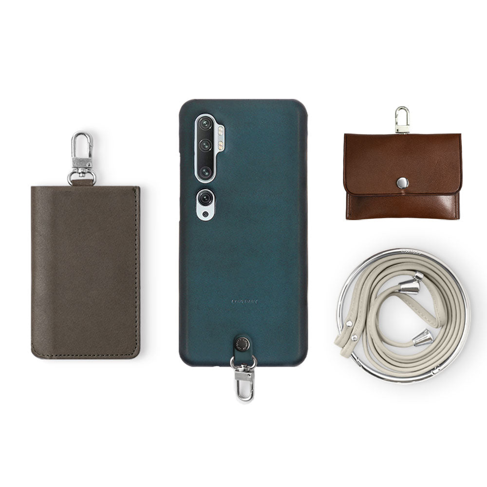 Genuine Leather Tochigi Leather 4-Piece Set A Earphone Case Card Case with Shoulder Strap Back Case AQUOS Series