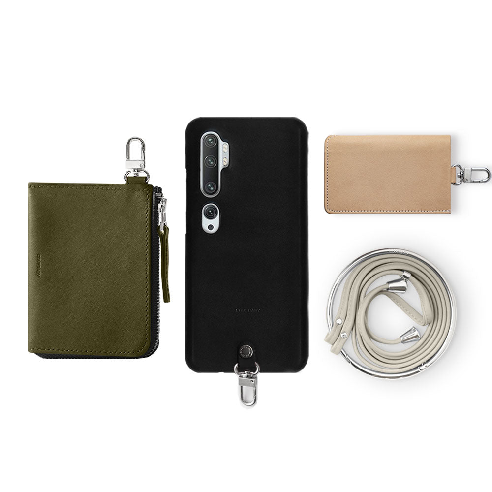 Ensemble de 4 pièces en cuir véritable Tochigi, mini portefeuille, porte-cartes, avec bandoulière (avec ferrures), coque arrière pour la série Xperia