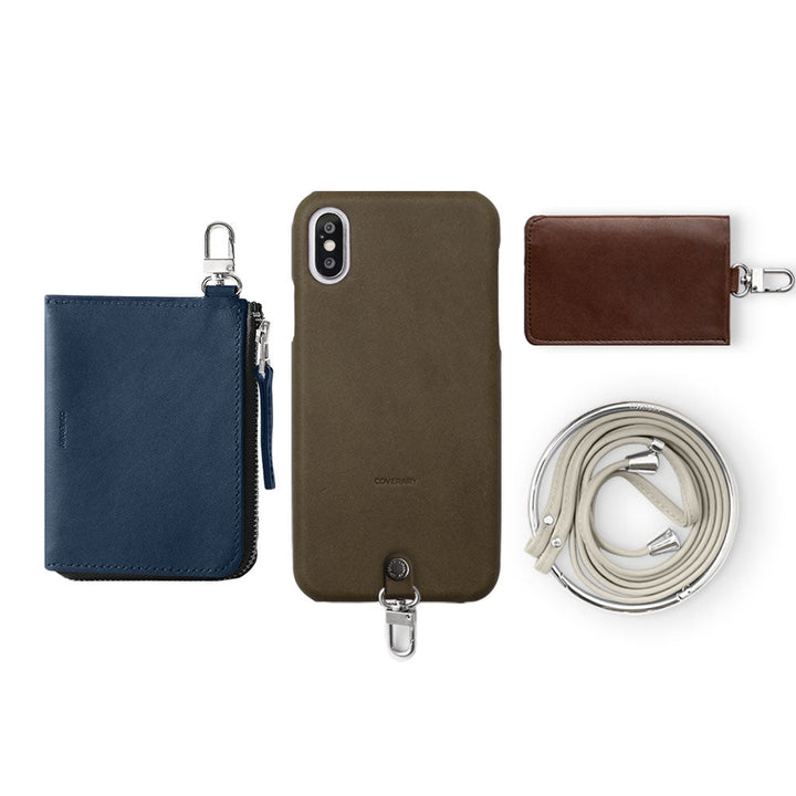 Ensemble de 4 pièces en cuir véritable Tochigi, mini portefeuille, porte-cartes, avec bandoulière (avec ferrures), coque arrière pour la série Google Pixel