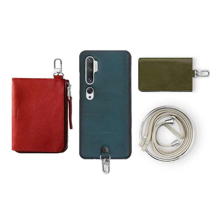 Ensemble de 4 pièces en cuir véritable Tochigi, mini portefeuille, porte-cartes, avec bandoulière (avec ferrures), coque arrière pour la série Galaxy