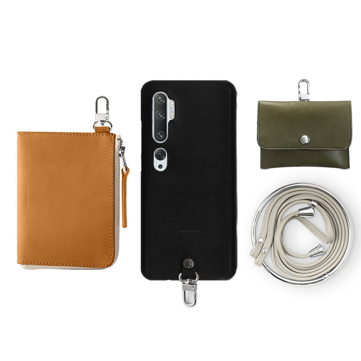 Genuine leather Tochigi leather 4-piece set C mini wallet earphone case with shoulder strap back case AQUOS series