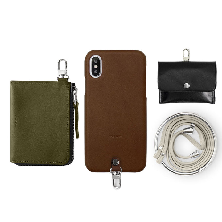 Genuine leather Tochigi leather 4-piece set C mini wallet earphone case with shoulder strap back case for Google Pixel series