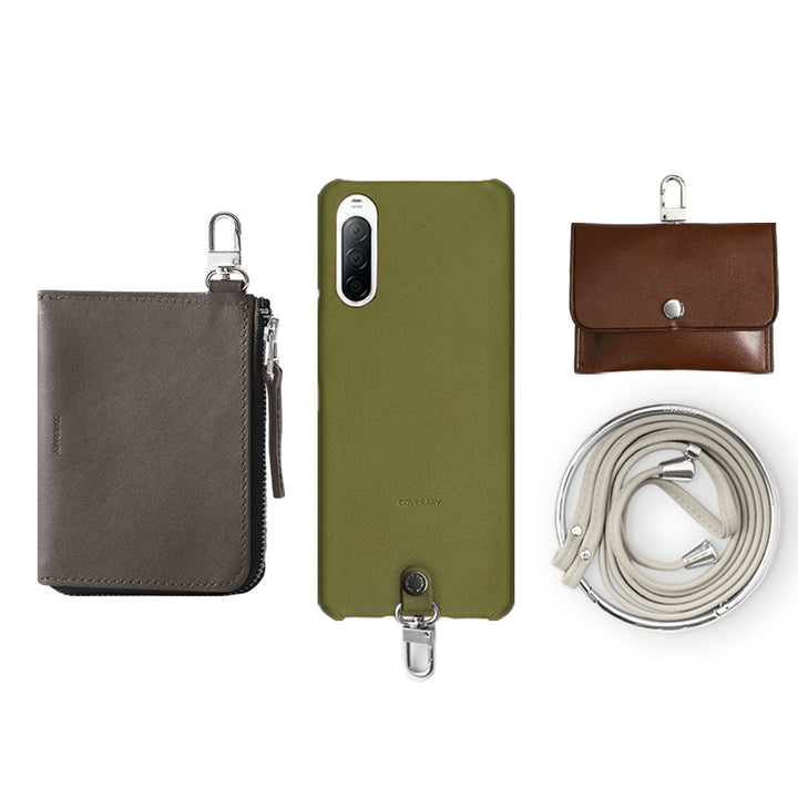 Genuine Leather Tochigi Leather 4-Piece Set C Mini Wallet Earphone Case with Shoulder Strap Back Case Galaxy Series