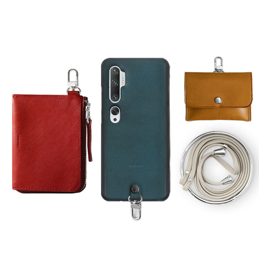 Genuine leather Tochigi leather 4-piece set C mini wallet earphone case with shoulder strap back case for Google Pixel series