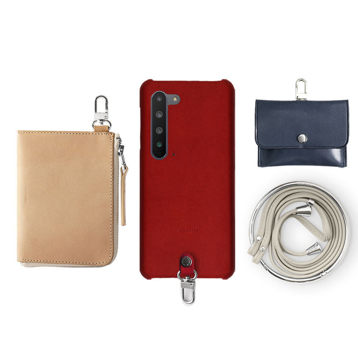 Genuine leather Tochigi leather 4-piece set C mini wallet earphone case with shoulder strap back case AQUOS series