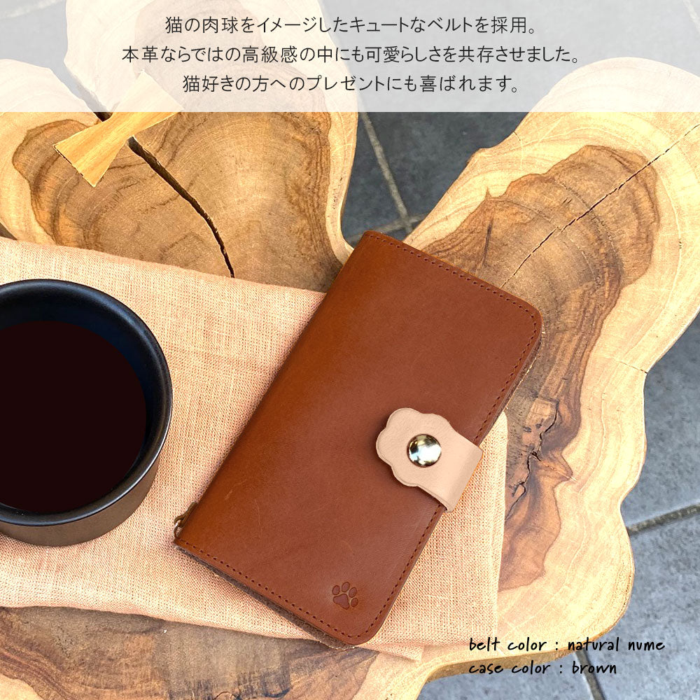 本革 栃木レザー カード収納 猫ベルト 手帳型ケース（ベルトあり）Xperiaシリーズ