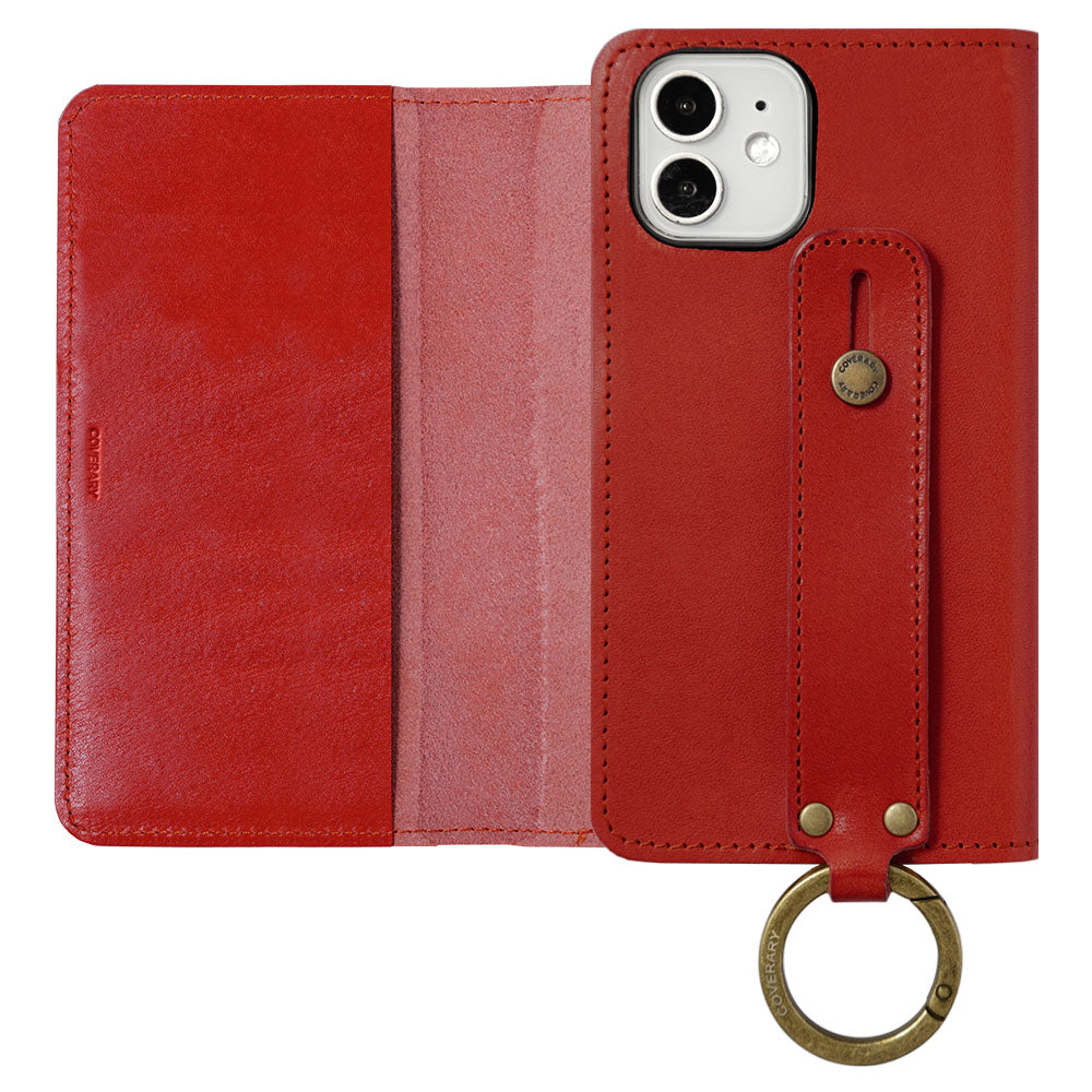Genuine leather Tochigi leather hand belt attached notebook-style case for iPhone series