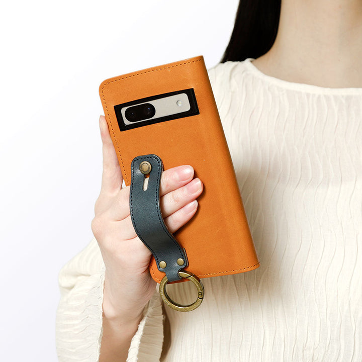 Genuine leather Tochigi leather hand belt attached notebook-style case for iPhone series