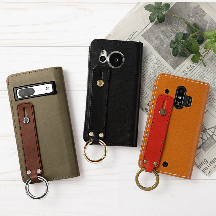本革 栃木レザー ハンドベルト付き 手帳型ケース Xperiaシリーズ