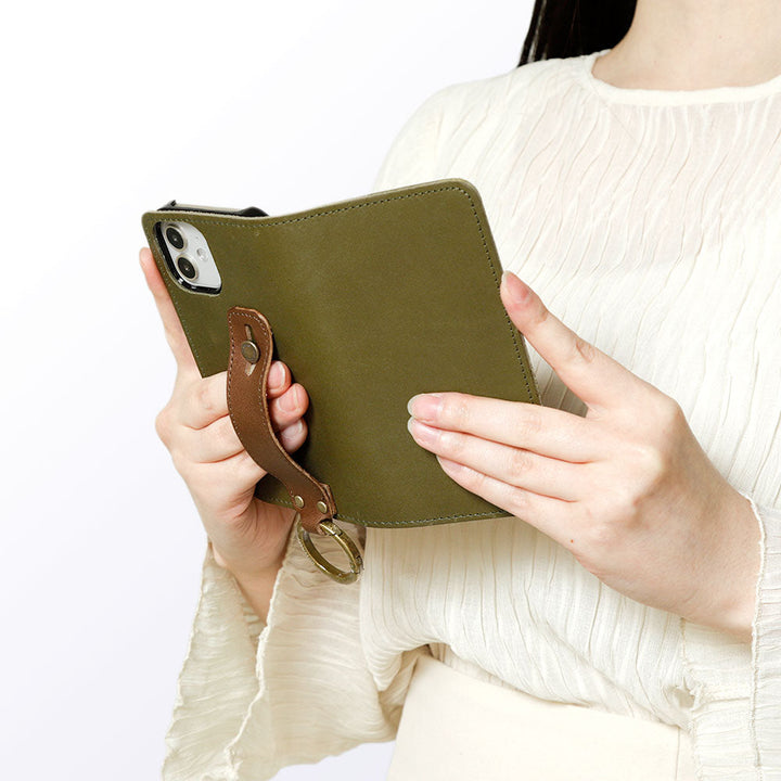 Étui portefeuille avec ceinture à main en cuir véritable Tochigi pour la série Xperia