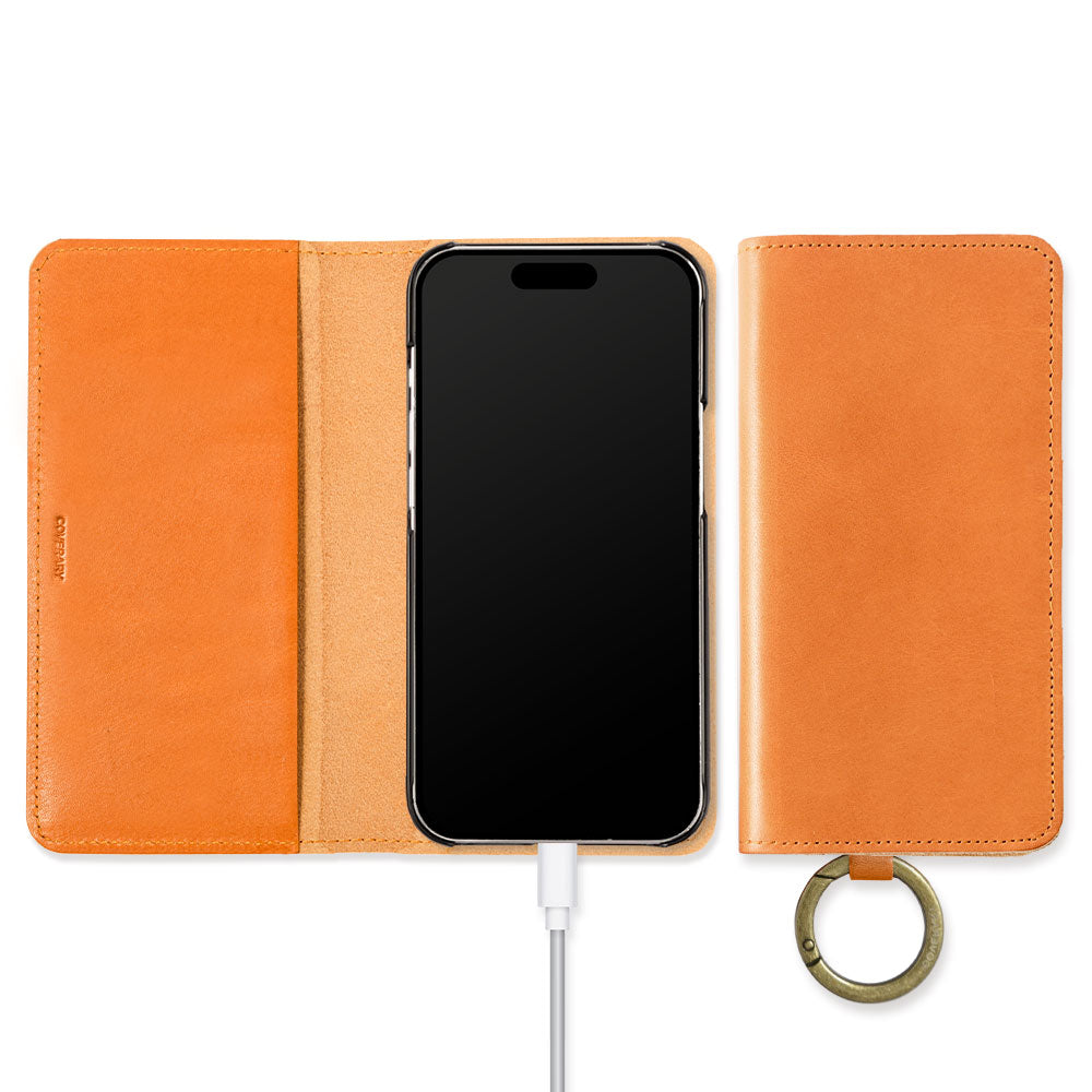 Genuine leather Tochigi leather hand belt attached notebook-style case for iPhone series