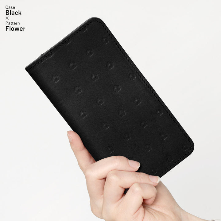 Genuine leather Tochigi leather card storage all-over embossed pattern notebook-style case AQUOS series