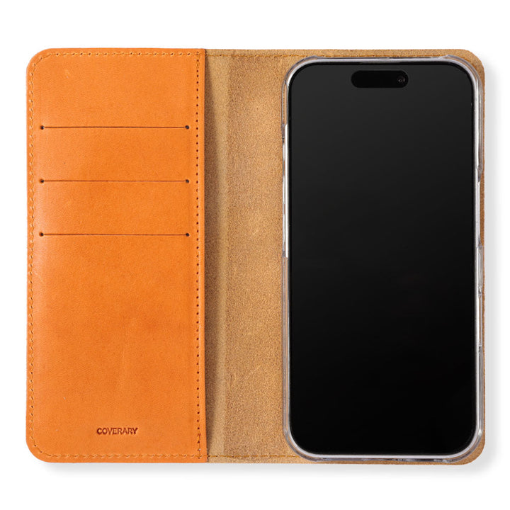 Étui portefeuille en cuir véritable en cuir Tochigi avec rangement pour cartes et motif embossé pour la série iPhone