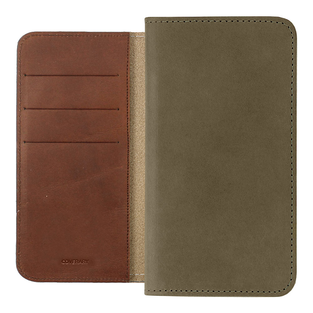 Étui portefeuille bicolore en cuir véritable Tochi Leather avec rangement pour cartes pour la série Xperia