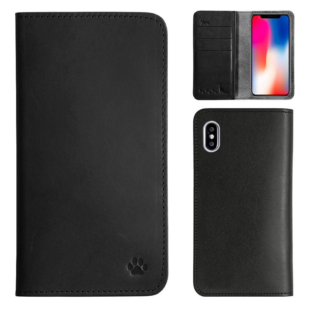 本革 栃木レザー カード収納 猫デザイン刻印 手帳型ケース iPhoneシリーズ