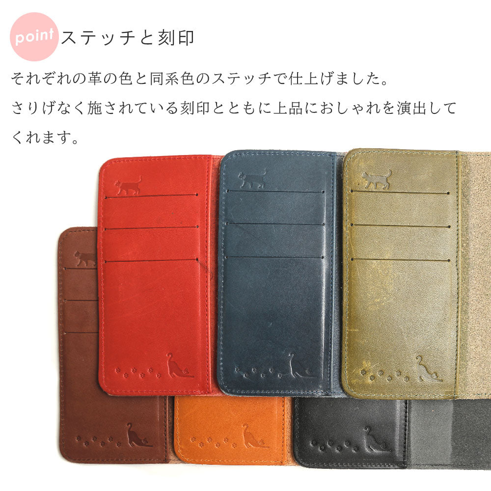 Genuine Leather Tochigi Leather Card Storage Cat Design Engraved Notebook Case Galaxy Series