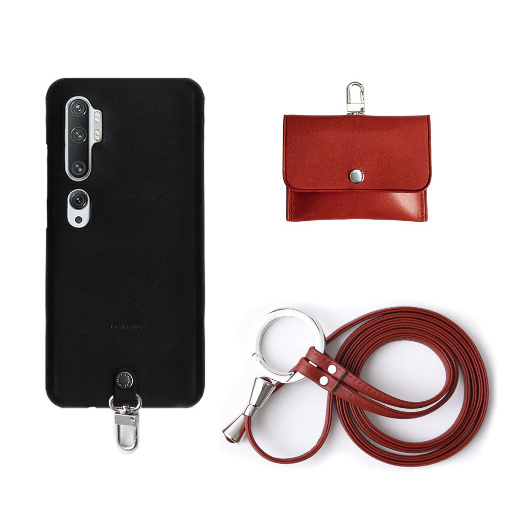 Ensemble de 3 pièces en cuir véritable Tochigi Leather A avec étui pour écouteurs et sangle d'épaule à anneau, étui arrière pour la série Xperia