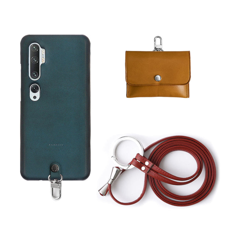 Genuine Leather Tochigi Leather 3-Piece Set A with Earphone Case & Ring Shoulder Strap Back Case for iPhone Series