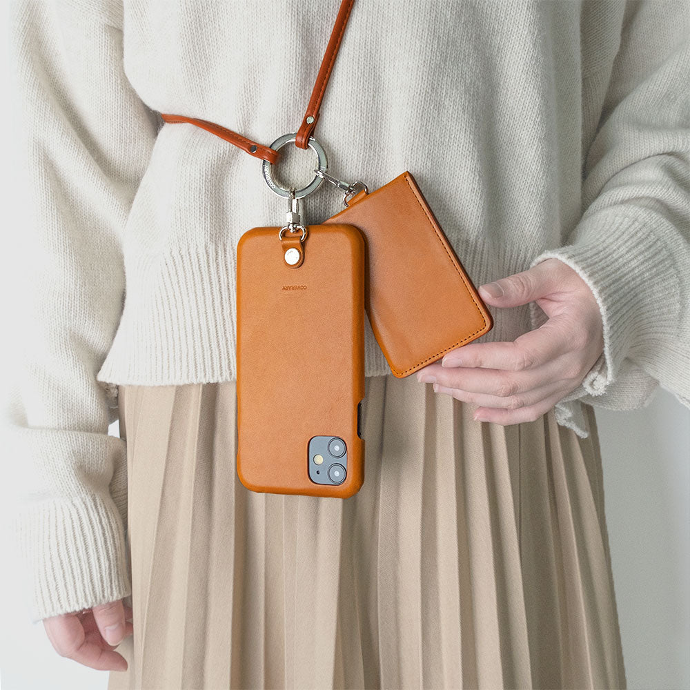 Ensemble de 3 pièces en cuir véritable Tochigi, avec porte-cartes et sangle d'épaule à anneau, coque arrière pour la série Xperia