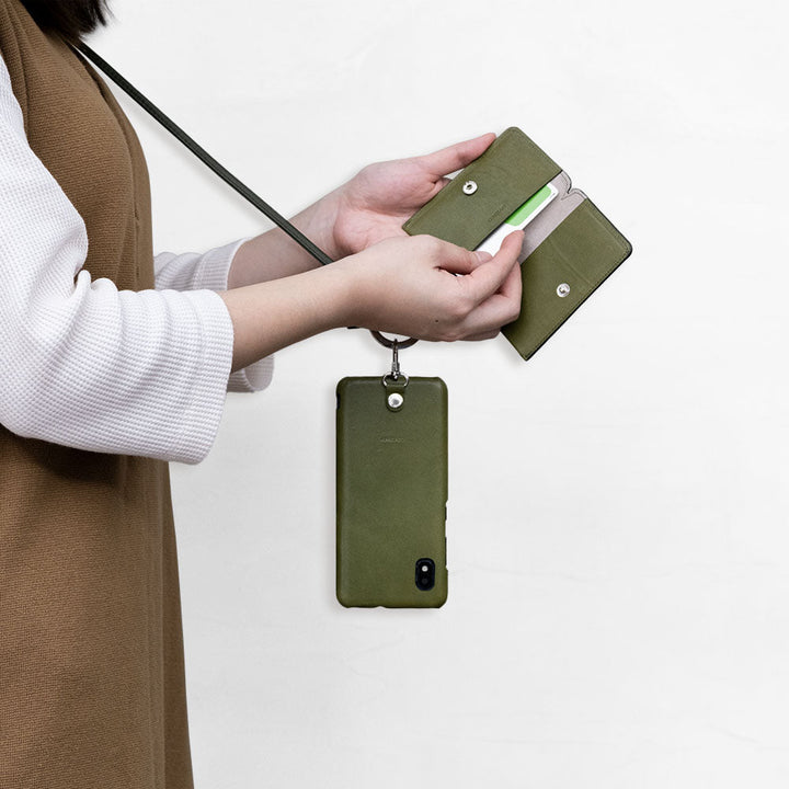 Genuine Leather Tochigi Leather 3-Piece Set B with Card Case & Ring Shoulder Strap Back Case for iPhone Series