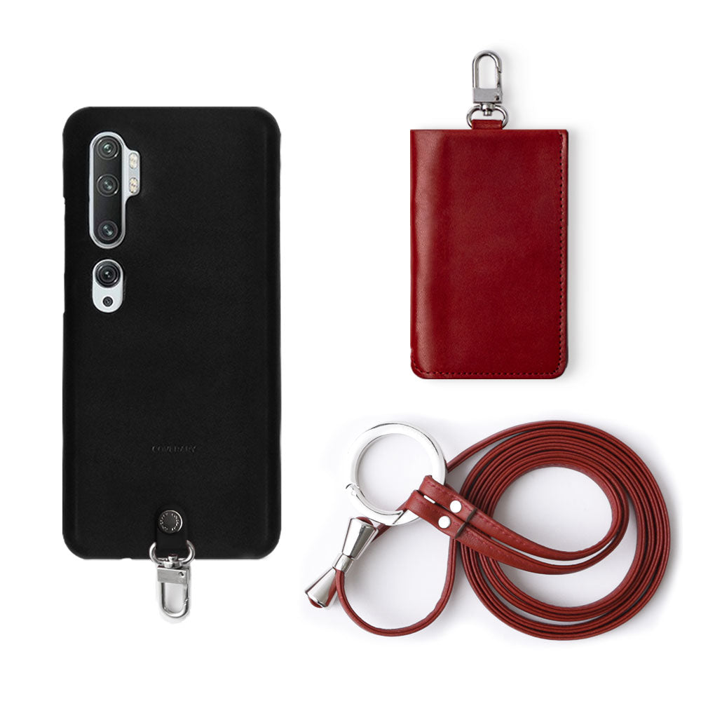 Genuine Leather Tochigi Leather 3-Piece Set B with Card Case & Ring Shoulder Strap Back Case AQUOS Series